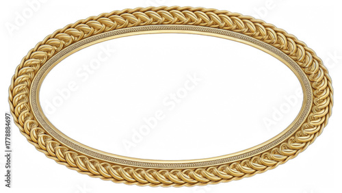 Oval gold frame, braided, ornate, metallic, luxury decor, isolated transparent Background