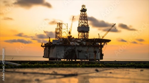 oil rig at sunset
