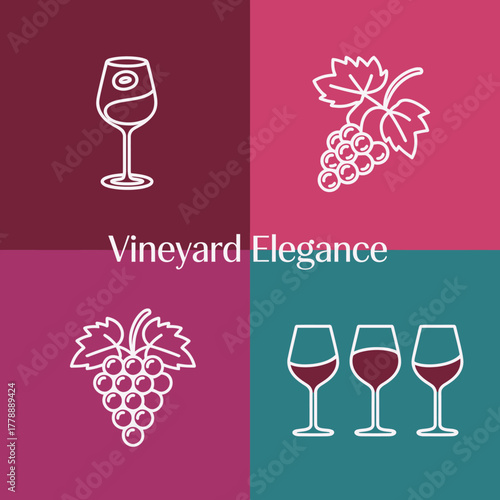 A stylish representation of wine culture, featuring elegant wine glasses and grapes, perfect for conveying sophistication and the beauty of vineyard aesthetics.
