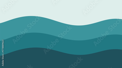 Abstract illustration of four teal colored waves with a white background at the top of the image