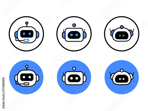 AI・チャットボットロボットアイコンセット | 青いシンプルなベクターデザイン