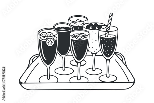 Collection of assorted drinks served on a tray