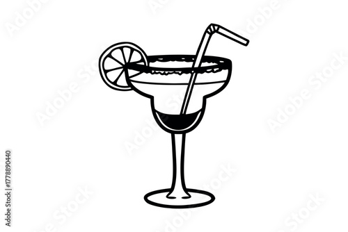 Margarita cocktail with lime slice and straw