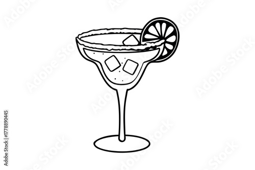 Outline of a Margarita Cocktail with Lime and Ice