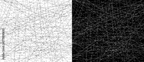 Abstract background with lines in chaos. Black lines on a white background and the same white lines on the black side.
