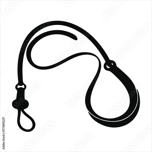 Simple black and white illustration of a dog collar and leash