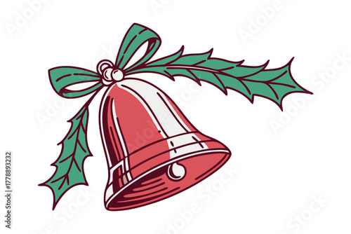 Red Bell With Green Holly and Bow