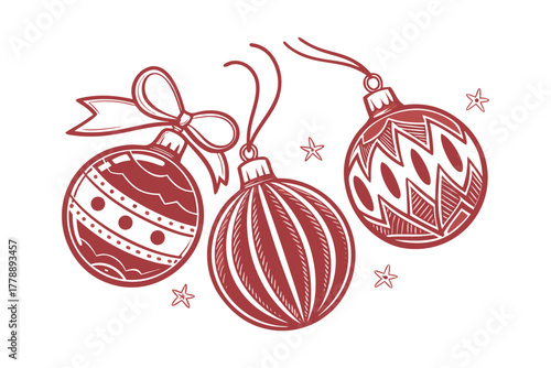 Red Christmas Ornaments with Stars Festive Decoration