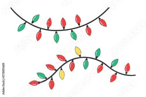Christmas lights string decoration with red green and yellow bulbs