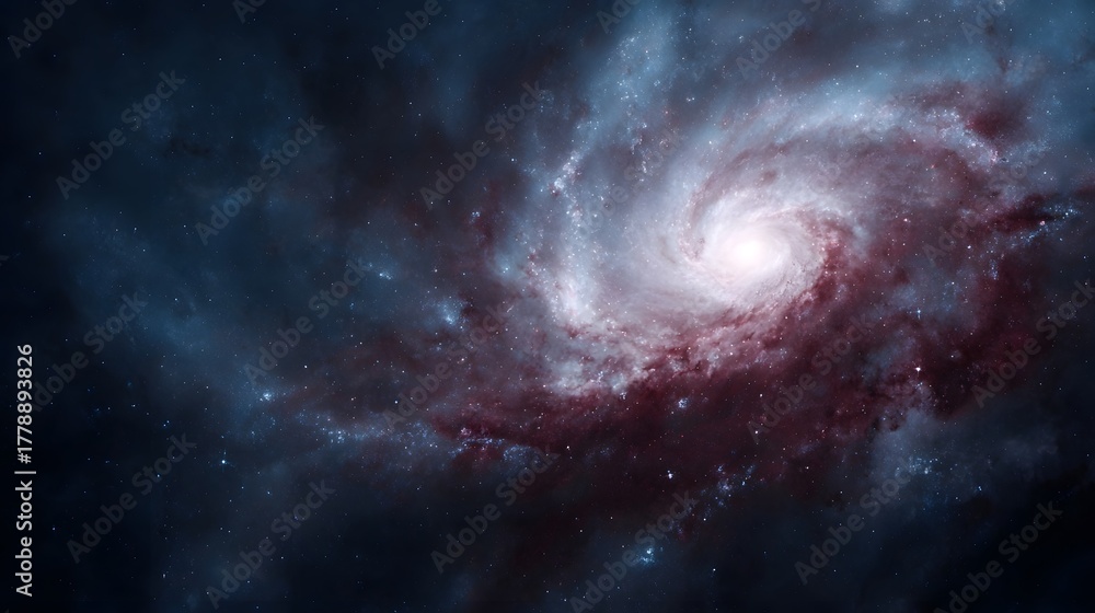 Fototapeta premium A vibrant spiral galaxy with swirling arms and colorful nebulae illuminated in deep space