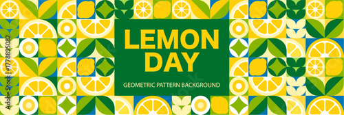 Lemon Mosaic Seamless Pattern Banner. Modern Abstract Geometric Background