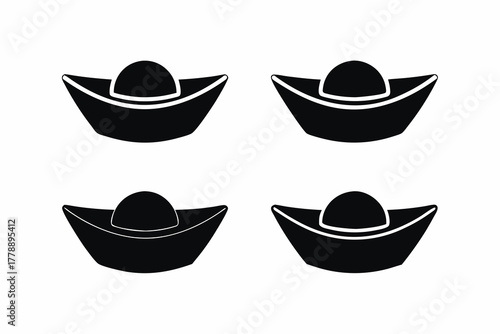 set of Chinese sycee ingot silhouette vector illustration isolated on white background
