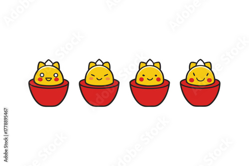 set of Chinese sycee ingot vector illustration isolated on white background