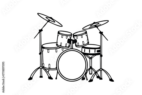 Drum kit outline with cymbals and stands