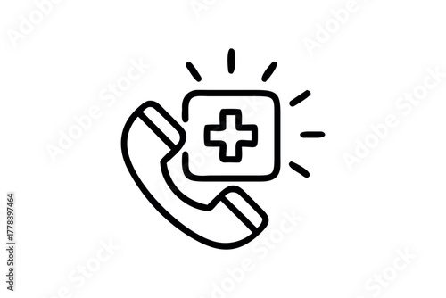 Emergency phone call symbol with medical cross