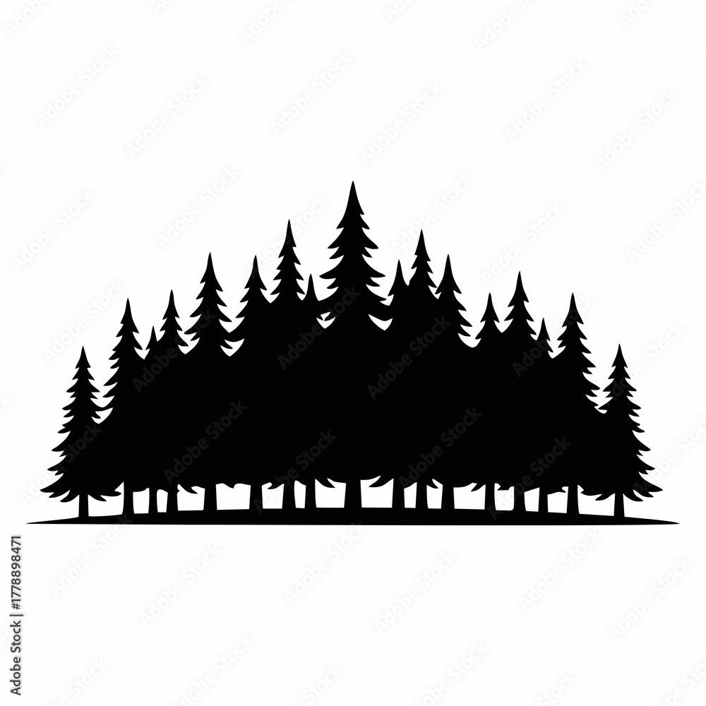 Obraz premium silhouette vector of a row of pine trees isolated with white background