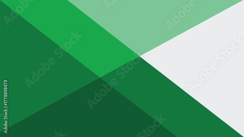 Abstract background featuring overlapping shades of green and white geometric shapes forming triangles