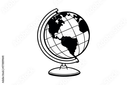Simple black and white drawing of a globe