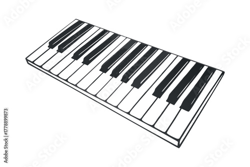 Monochromatic piano keyboard isolated on white background