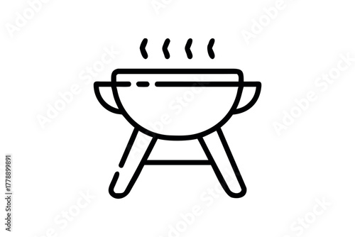 Steaming grill icon with simplistic line drawing