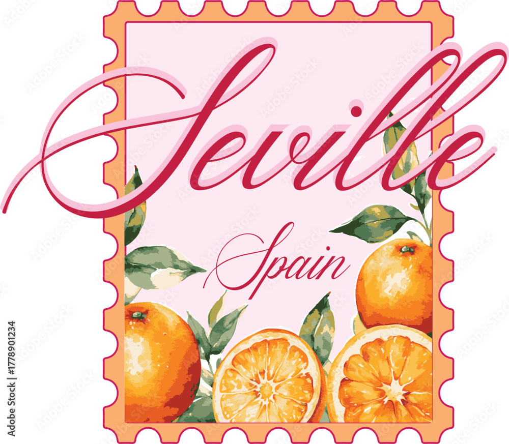 Fototapeta premium Oranges Amalfi seville lemons limone citrus European cute motifs cherry checker euro Trending t-shirt design Slogan Logo Graphic Vector Tee shirt and apparel print in Mediterranean style vector orange