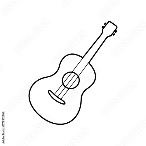 Simple outline drawing of an acoustic guitar with six strings