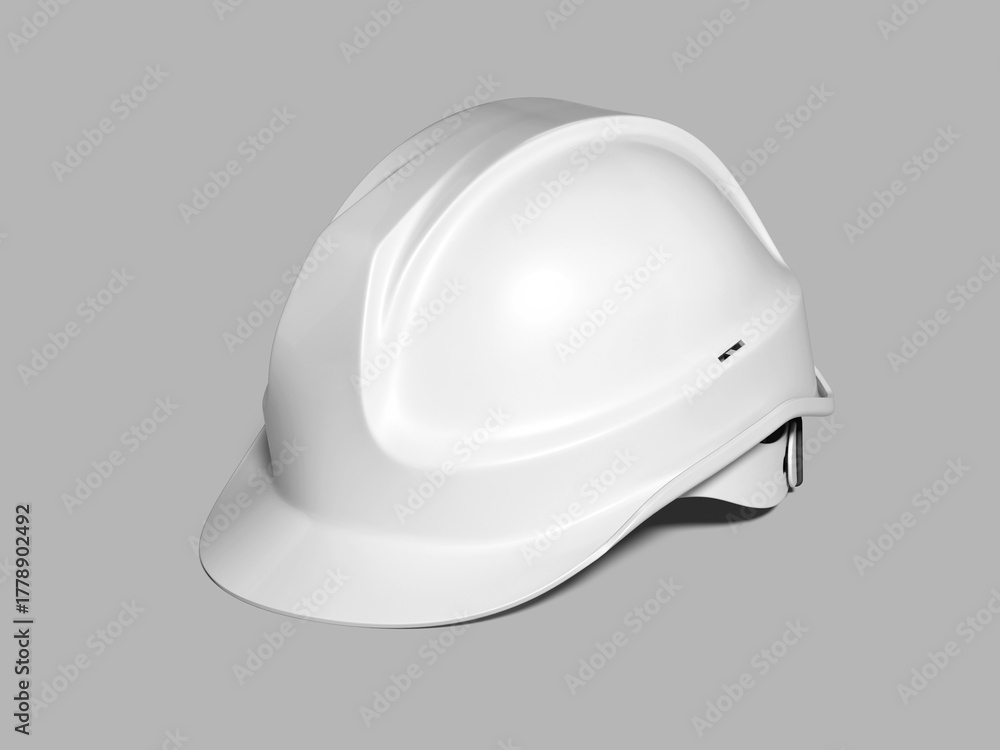 Fototapeta premium Construction Safety Helmet Mockup 3D Render Showing One White Hard Hat Angled on a Gray Background.