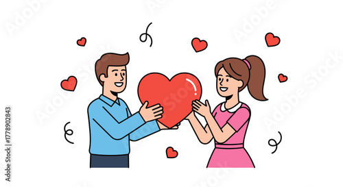 Illustration of a loving couple holding a heart shape in a display of affection and care