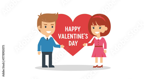 Animated valentine couple with heart illustration expressing love and affection for valentine's