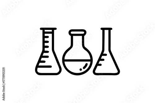 Laboratory beakers and flasks line icon