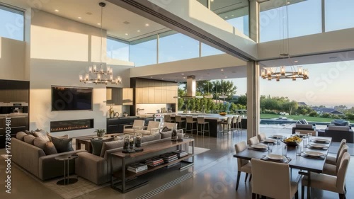 Modern luxury home interior open concept design with natural light