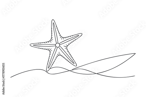 Line drawing of a starfish on sand waves