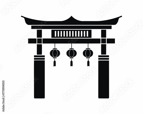Chinese gate and lanterns icon silhouette vector illustration isolated on white background