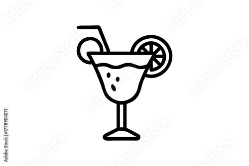 Line art icon of a cocktail with citrus garnish and straw