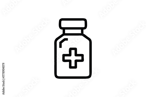 Medical vial with plus symbol outline