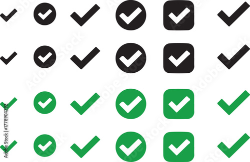 Set of check mark icons isolated on white background