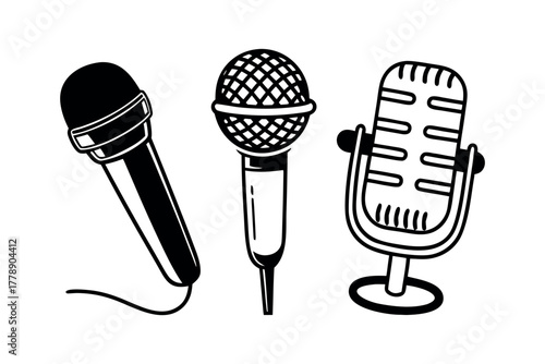 Collection of three microphone icons for audio recording