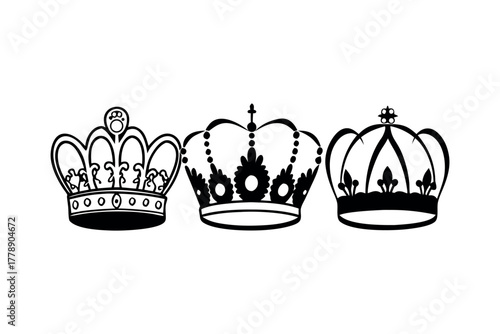 Three distinct crowns in black silhouette on white background