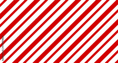 Red and white diagonal stripes background vector illustration. Candy cane pattern for Christmas or New Year concept, flat lay, seamless. Stripe pattern for gift wrap, fabric pattern, textile, tile