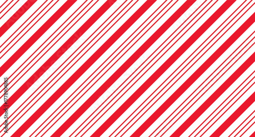 Red and white diagonal stripes background vector illustration. Candy cane pattern for Christmas or New Year concept, flat lay, seamless. Stripe pattern for gift wrap, fabric pattern, textile, tile
