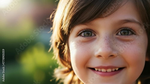 Portrait of a smiling young person with sunlight highlighting face