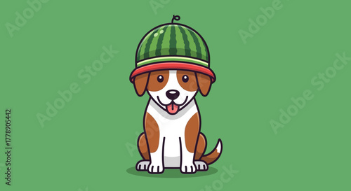 Whimsical watermelon hat wearing pup a quirky illustration for summer and fun celebrations