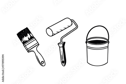 Paintbrush Roller Bucket Tool Collection Outline