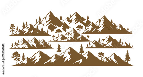 Silhouettes of mountains. A vector of mountains, featuring outdoor design elements, mountain landscapes, trees, and pine vectors, showcasing mountain scenery.


