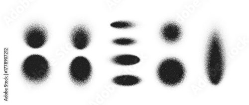 Gradient dot and grain texture set, abstract stipple shadows and halftone patterns. Grainy background with dust, noise, and spray effect. Retro monochrome design, dotwork art elements, vintage vector 