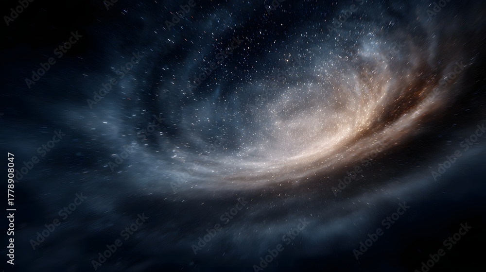 Fototapeta premium A swirling cosmic nebula illuminated by distant stars and glowing gas creating a vast and mysterious deep space vista