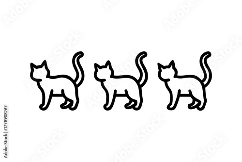 Outline of three stylized cats in profile
