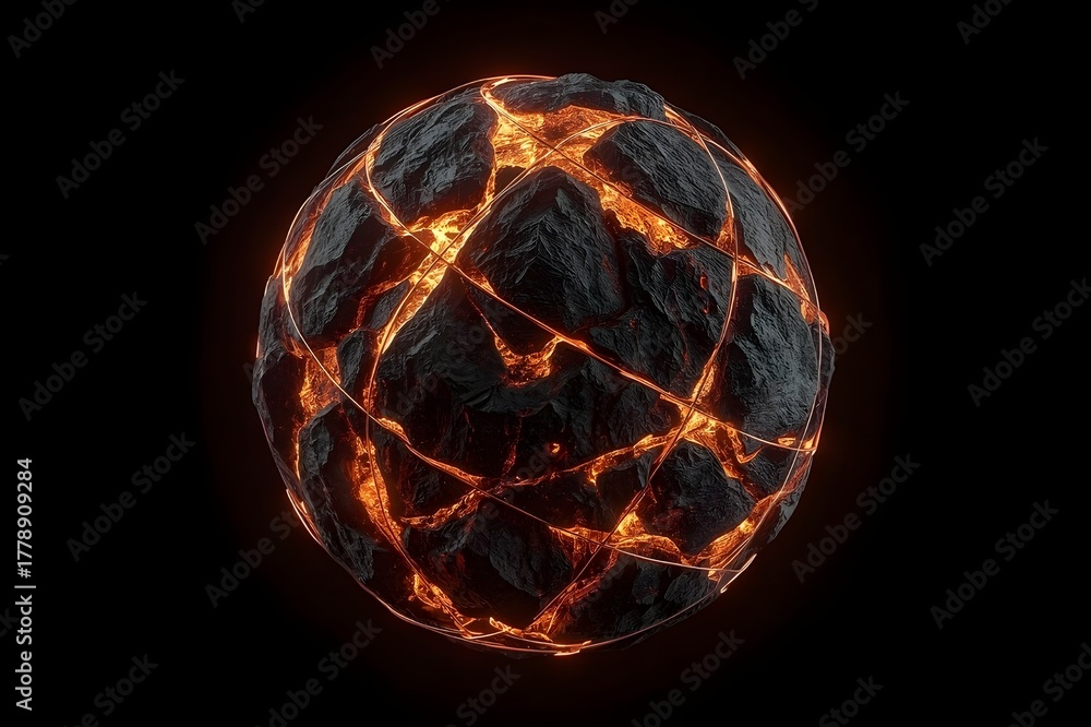 Fototapeta premium Generative AI- burning ball on black background