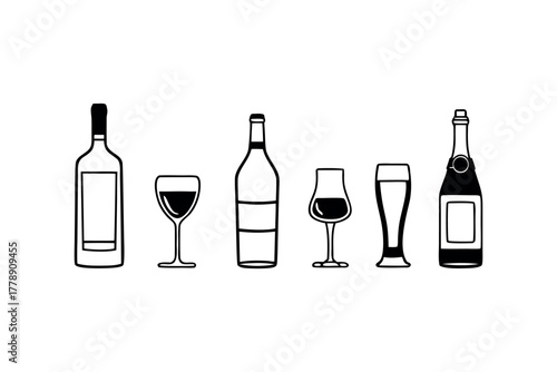 Assortment of Bottles and Drinkware Icons