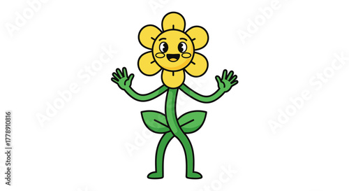 Animated botanical character with expressive face exudes vintage charm and whimsical appeal